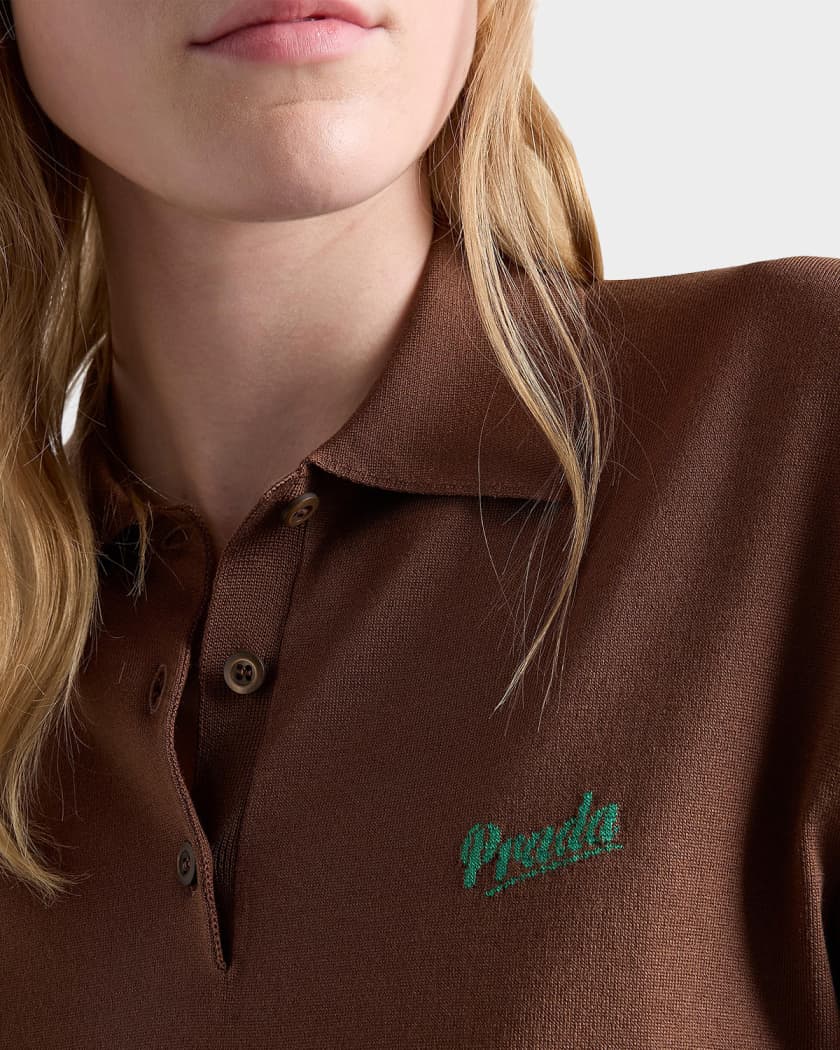 Prada Silk Knit Long-Sleeve Polo Shirt | Neiman Marcus