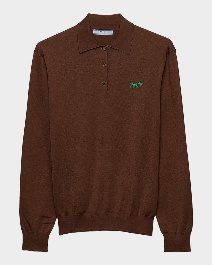 Prada Silk Knit Long-Sleeve Polo Shirt | Neiman Marcus