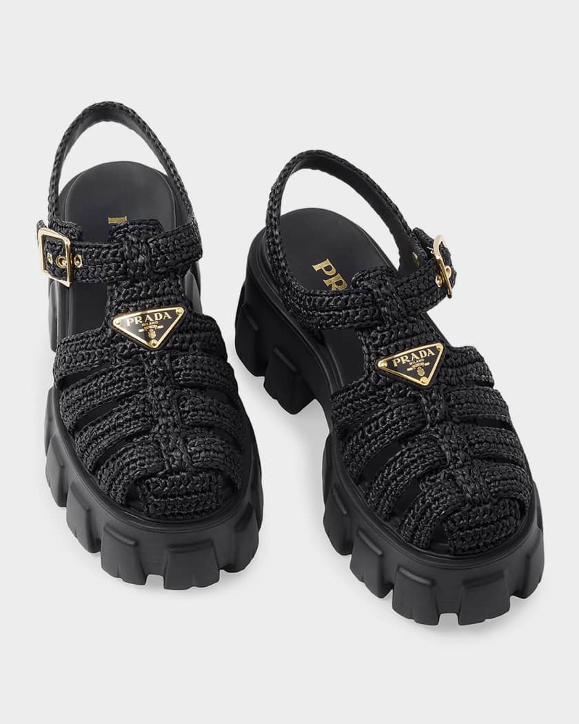 Prada Monolith Crochet Cage Sandals | Neiman Marcus