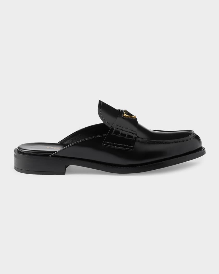 Prada Brushed Leather Mules | Neiman Marcus