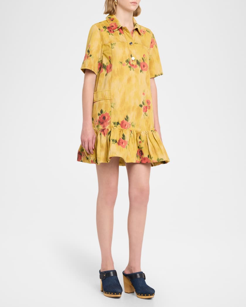 Ganni Floral Denim Mini Dress | Neiman Marcus
