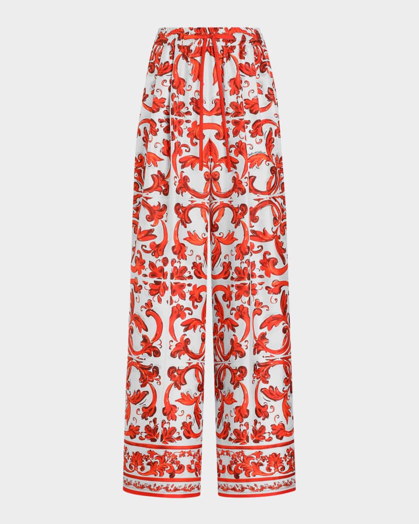 Dolce&Gabbana Majolica Silk Wide-Leg Pants | Neiman Marcus