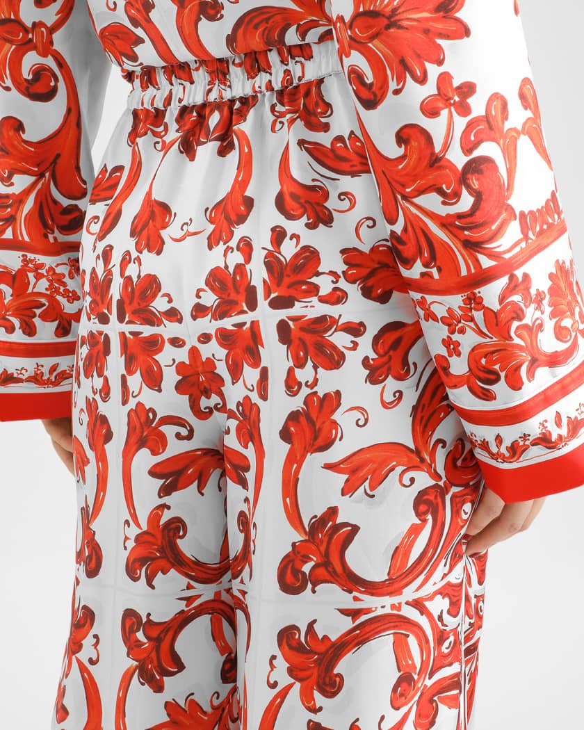 Dolce&Gabbana Majolica Silk Wide-Leg Pants | Neiman Marcus