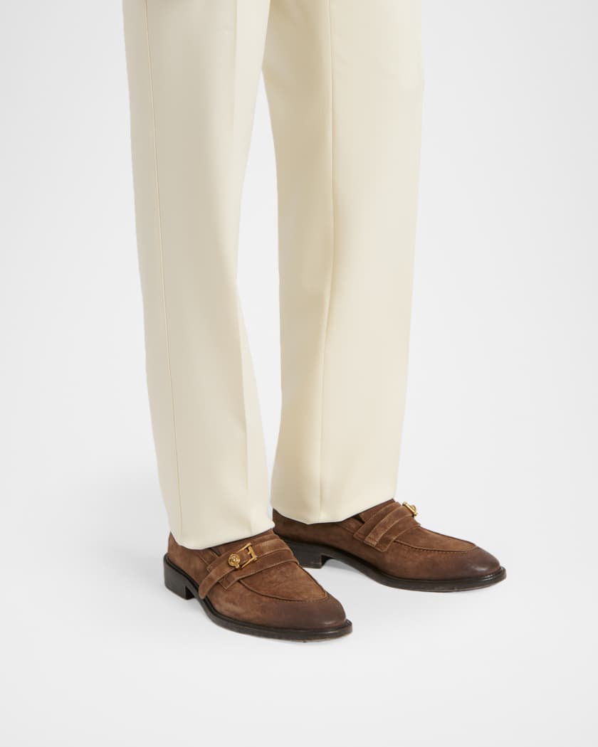 Versace Men's Suede La Medusa Buckle Loafers | Neiman Marcus