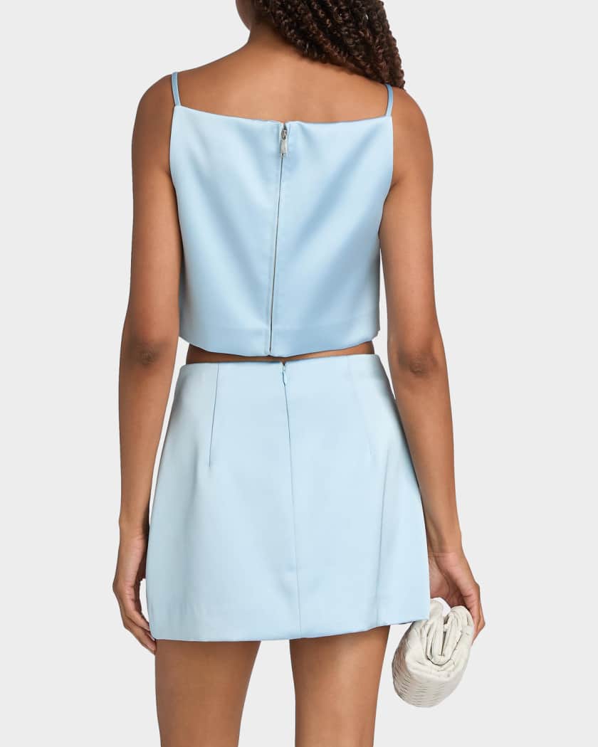 Self-Portrait Satin 3D Sequined Flower Top | Neiman Marcus