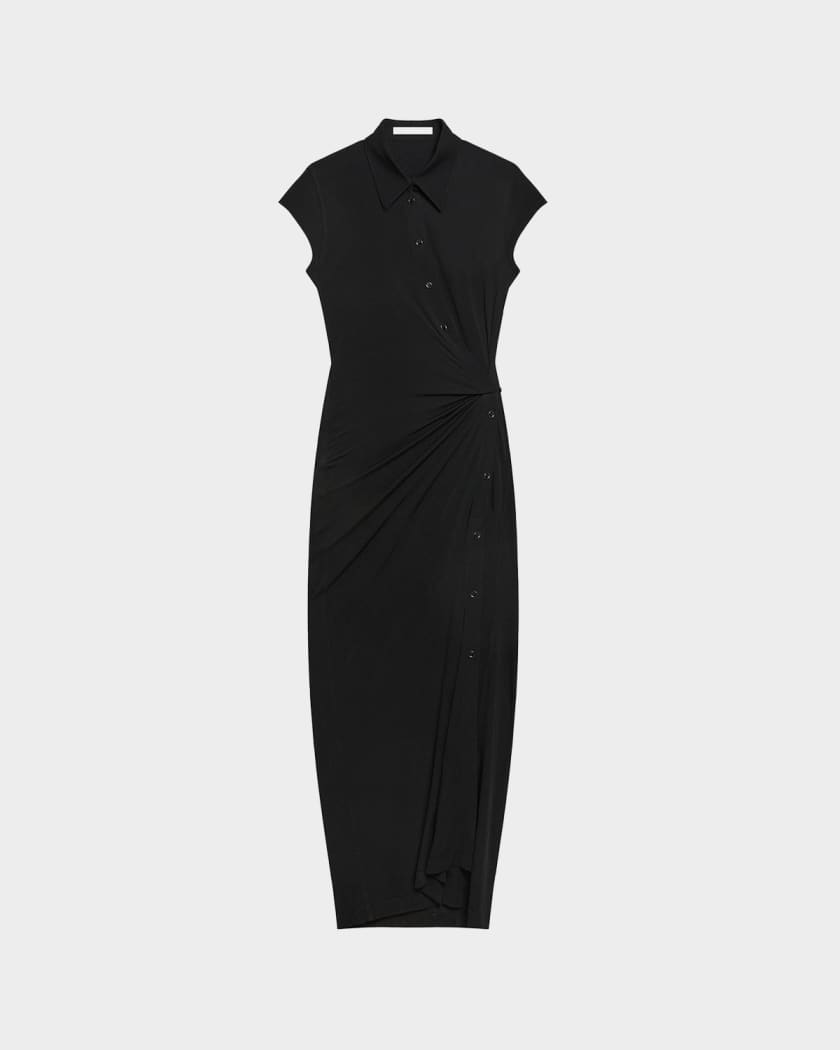 Helmut Lang Short-Sleeve Twist Jersey Midi Dress | Neiman Marcus