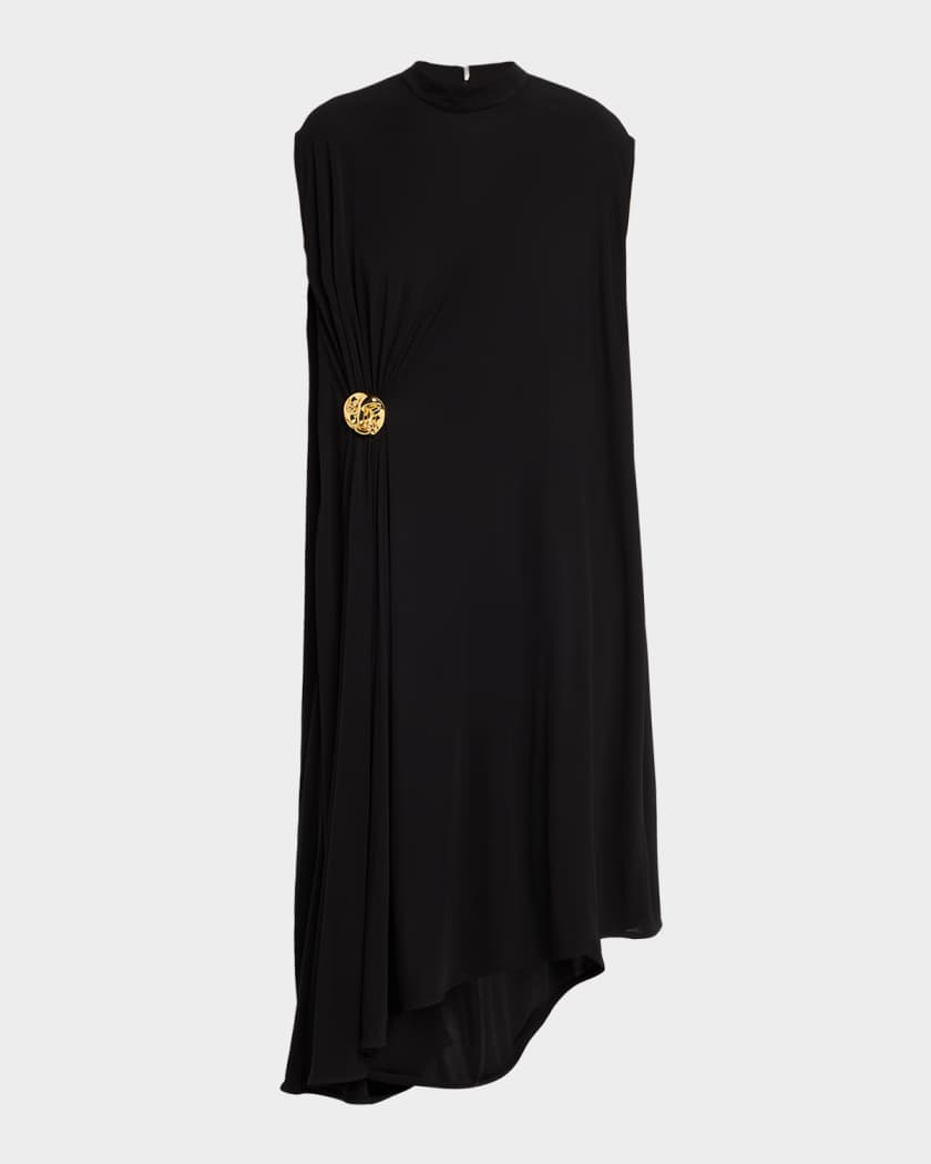 knee length dresses for ladies Asymmetric Gathered Skirt Midi Dress - Black main image 0