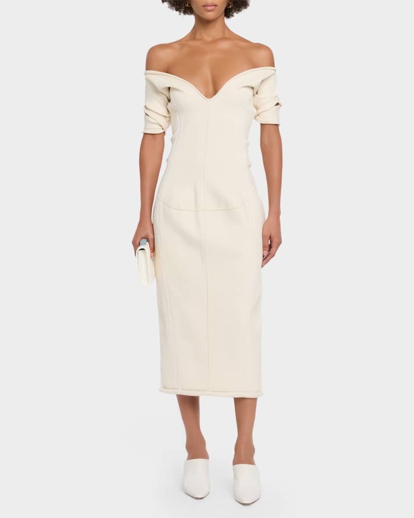 off white midi sweater dress Abercrombie & Fitch Sweater Dress Size M Off White Long Sleeve Cutout Midi  New