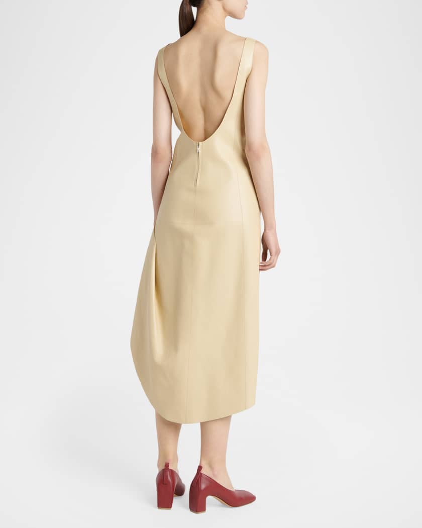 Bottega Veneta Sleeveless Leather Asymmetric Midi Dress | Neiman