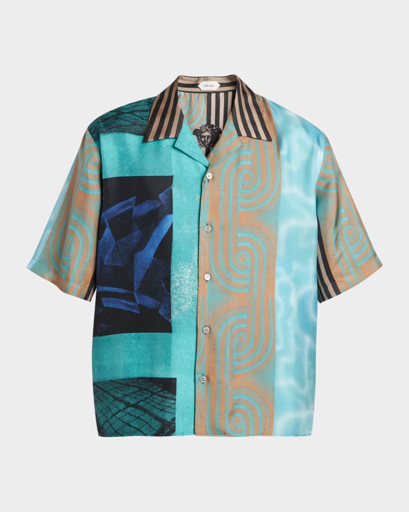 Versace Men's Silk Multi-Abstract Medusa Camp Shirt | Neiman Marcus