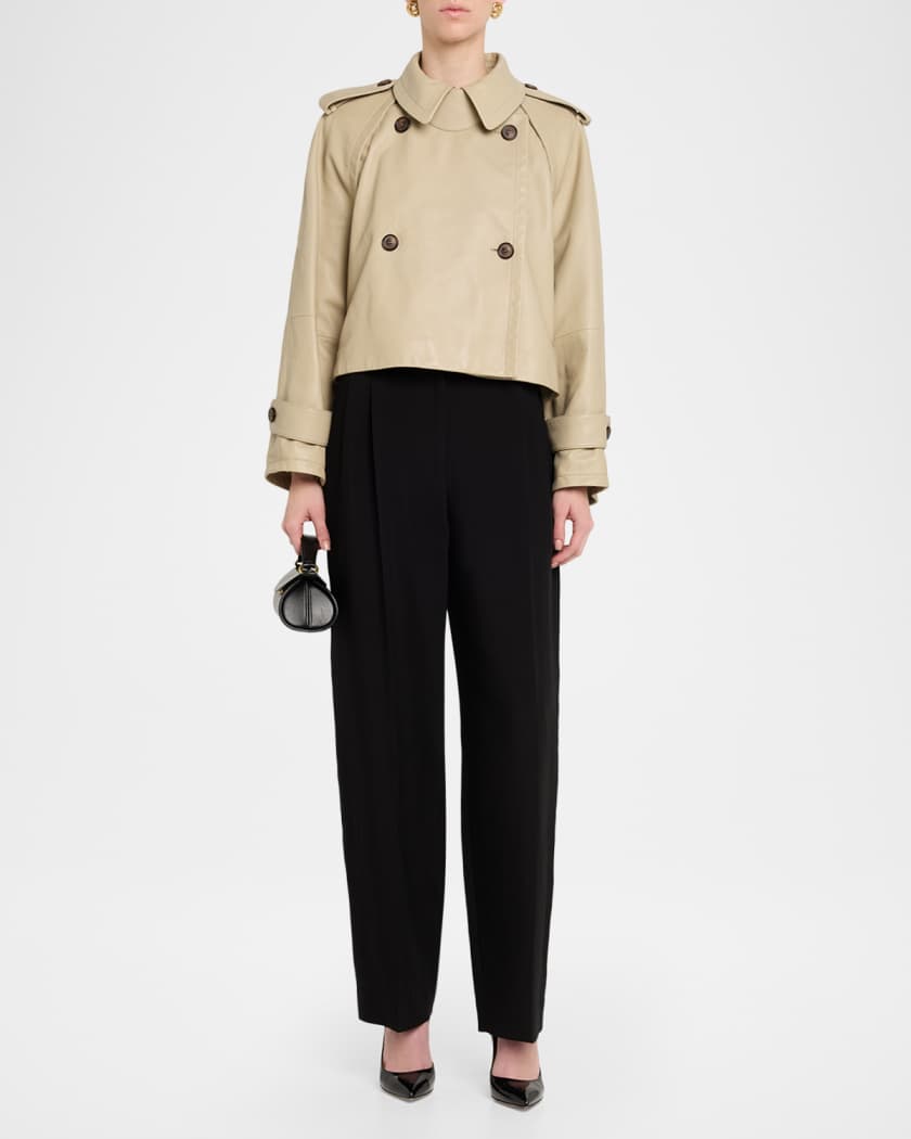 Giorgio Armani Leather Double-Breasted Boxy Trench Jacket | Neiman