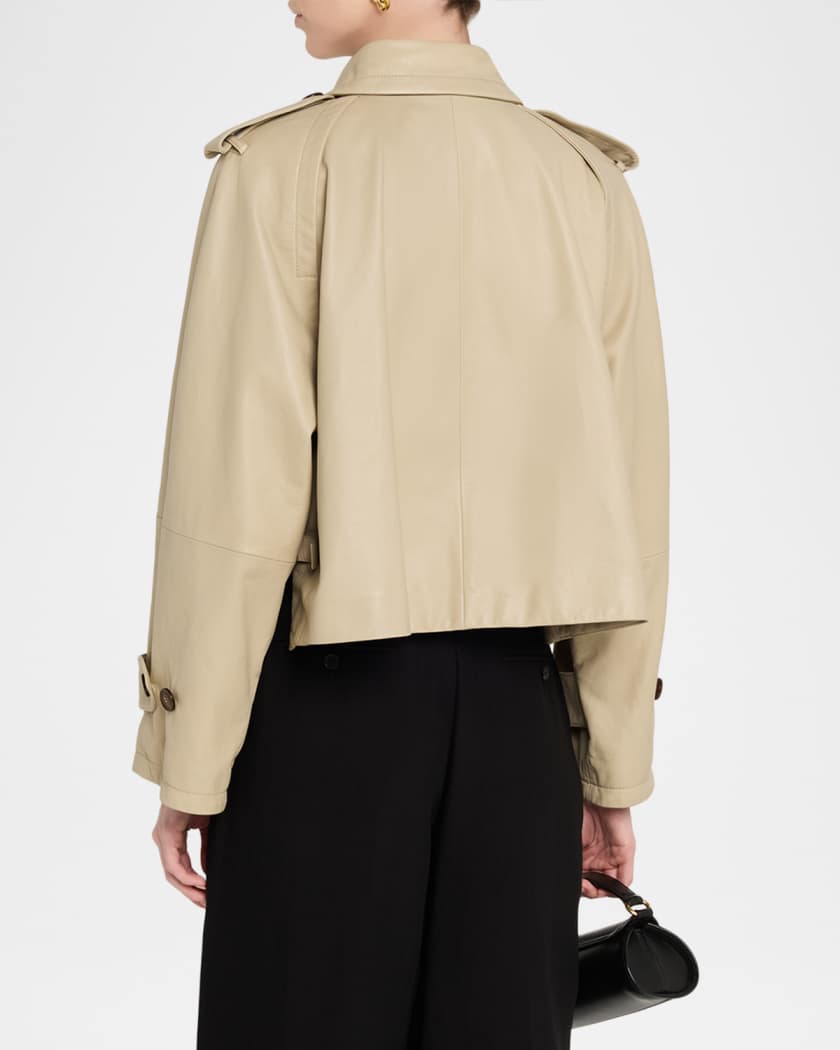 Giorgio Armani Leather Double-Breasted Boxy Trench Jacket | Neiman