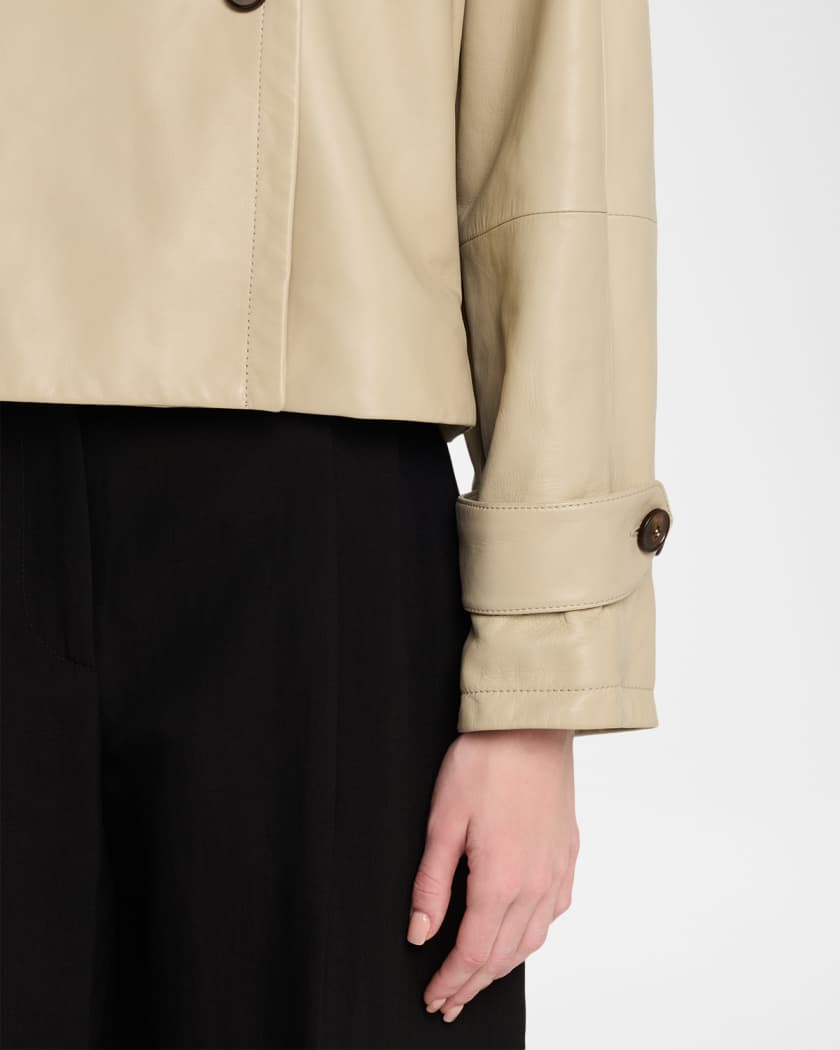 Giorgio Armani Leather Double-Breasted Boxy Trench Jacket | Neiman