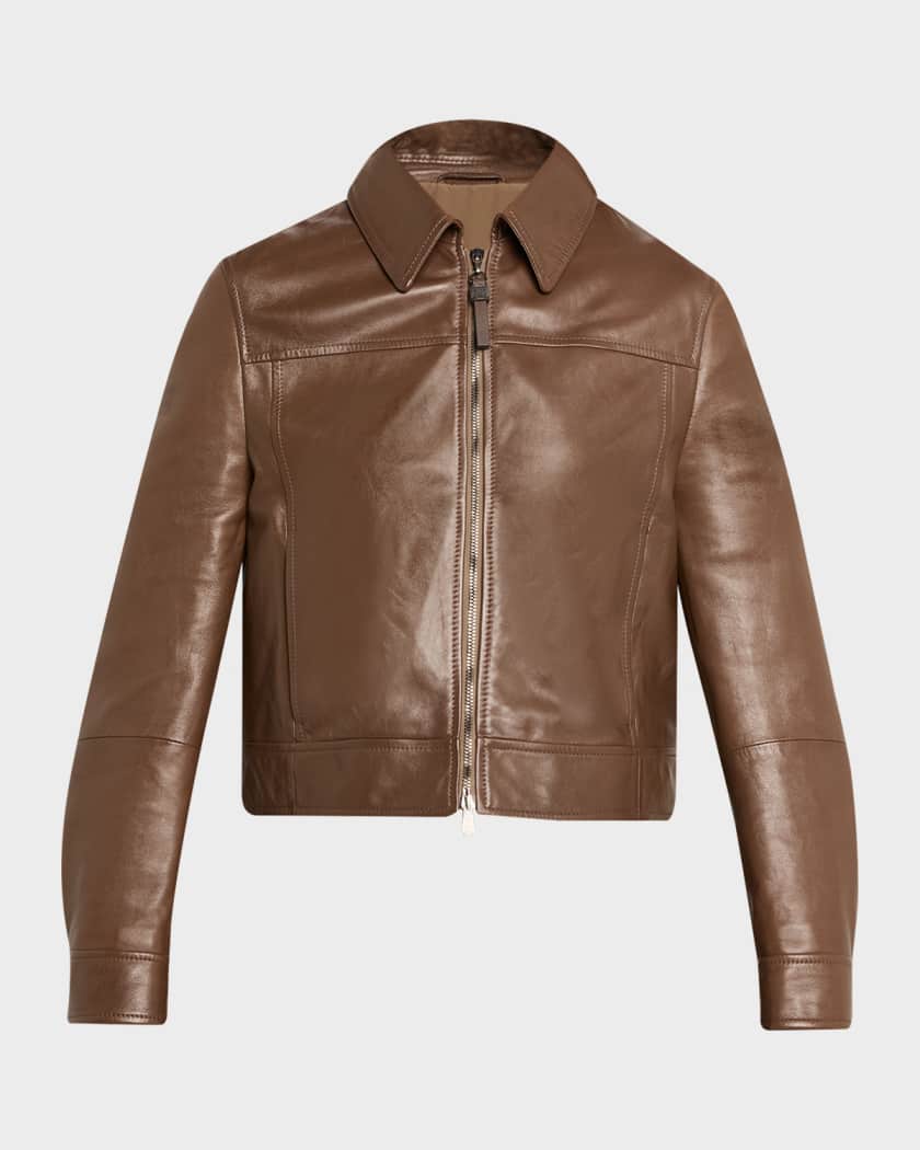 Brunello Cucinelli Leather Cropped Jacket | Neiman Marcus