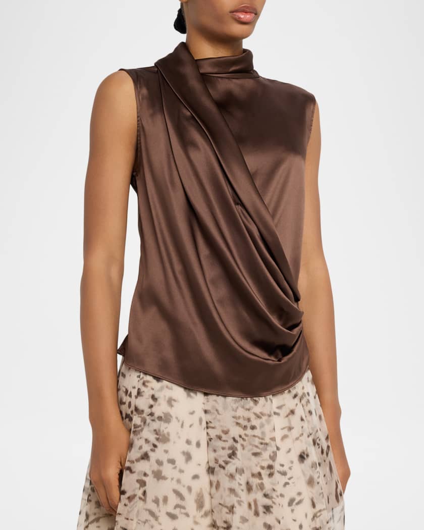Brunello Cucinelli Silk Draped Sleeveless Blouse | Neiman Marcus