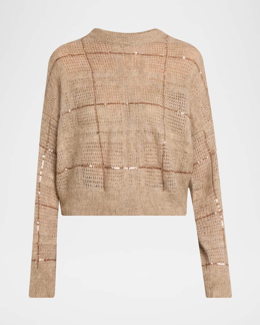 Brunello Cucinelli Paillette Check Mohair Crewneck Sweater