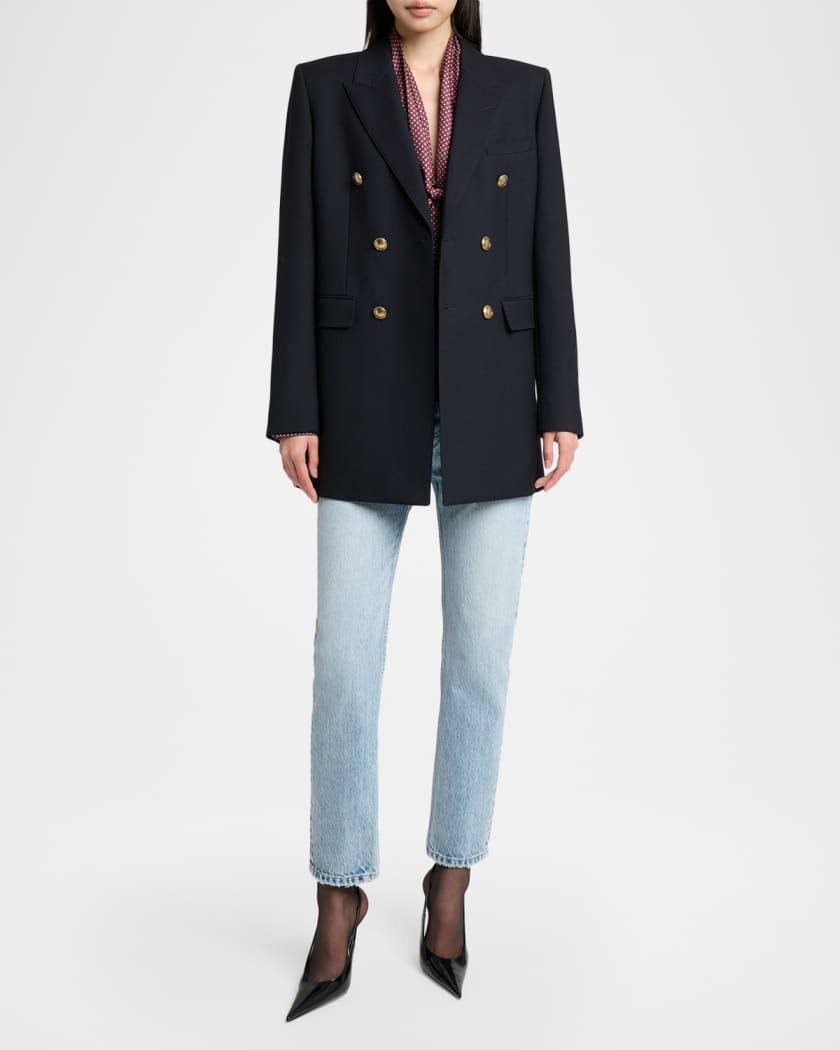 Saint Laurent Wool Gabardine Double-Breasted Jacket | Neiman Marcus