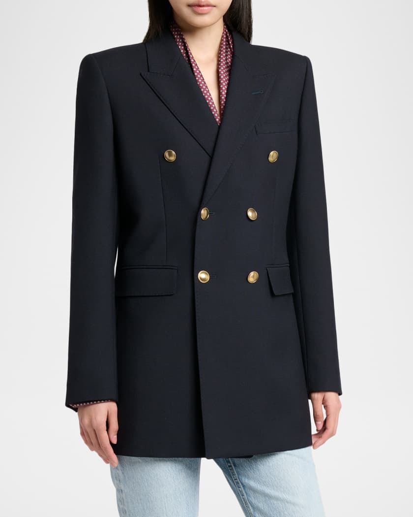 Saint Laurent Wool Gabardine Double-Breasted Jacket | Neiman Marcus