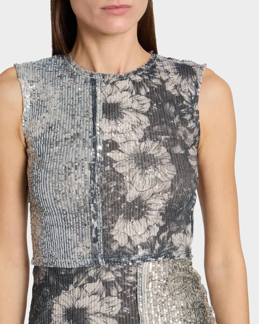 Maison Margiela Sequin Floral Sleeveless Top | Neiman Marcus