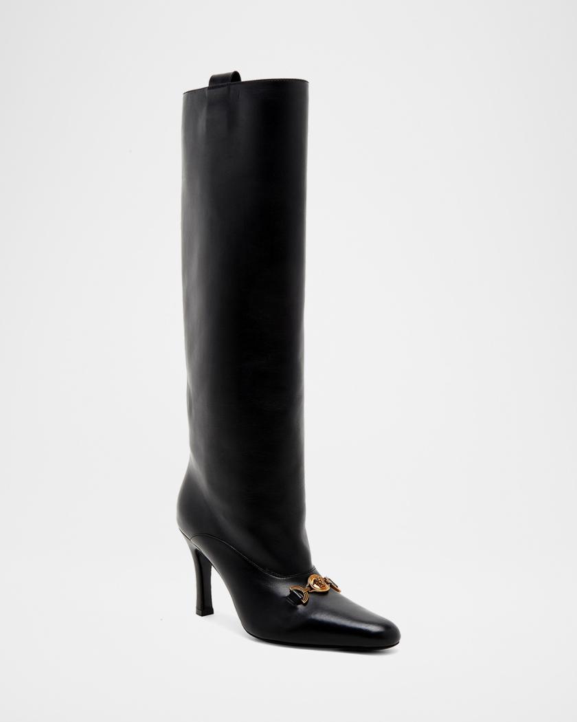 Versace Black Leather Knee-High Lace-Up Boots Versace | Shoes | Stunning Versace Medusa Boots | Poshmark main image 4
