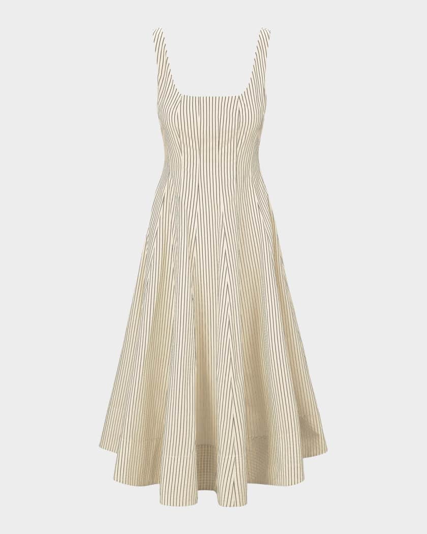 STAUD Wells Striped Sleeveless Fit &amp; Flare Dress | Neiman Marcus