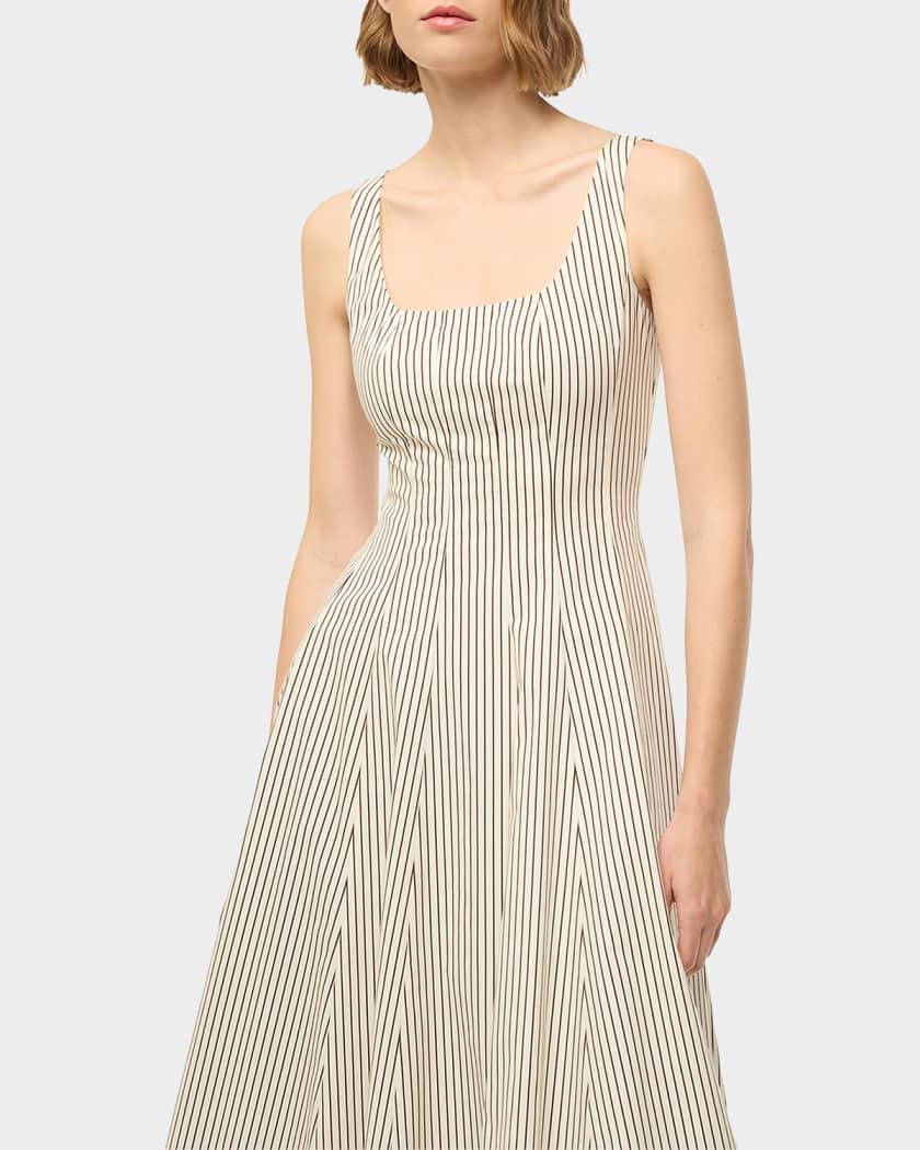 STAUD Wells Striped Sleeveless Fit &amp; Flare Dress | Neiman Marcus
