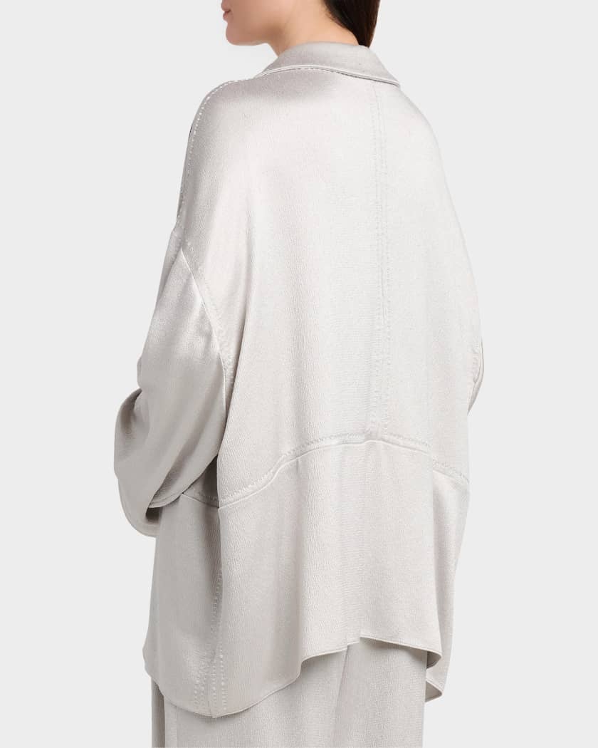 Giorgio Armani Hammered Satin Plunging Collared Shirt | Neiman Marcus