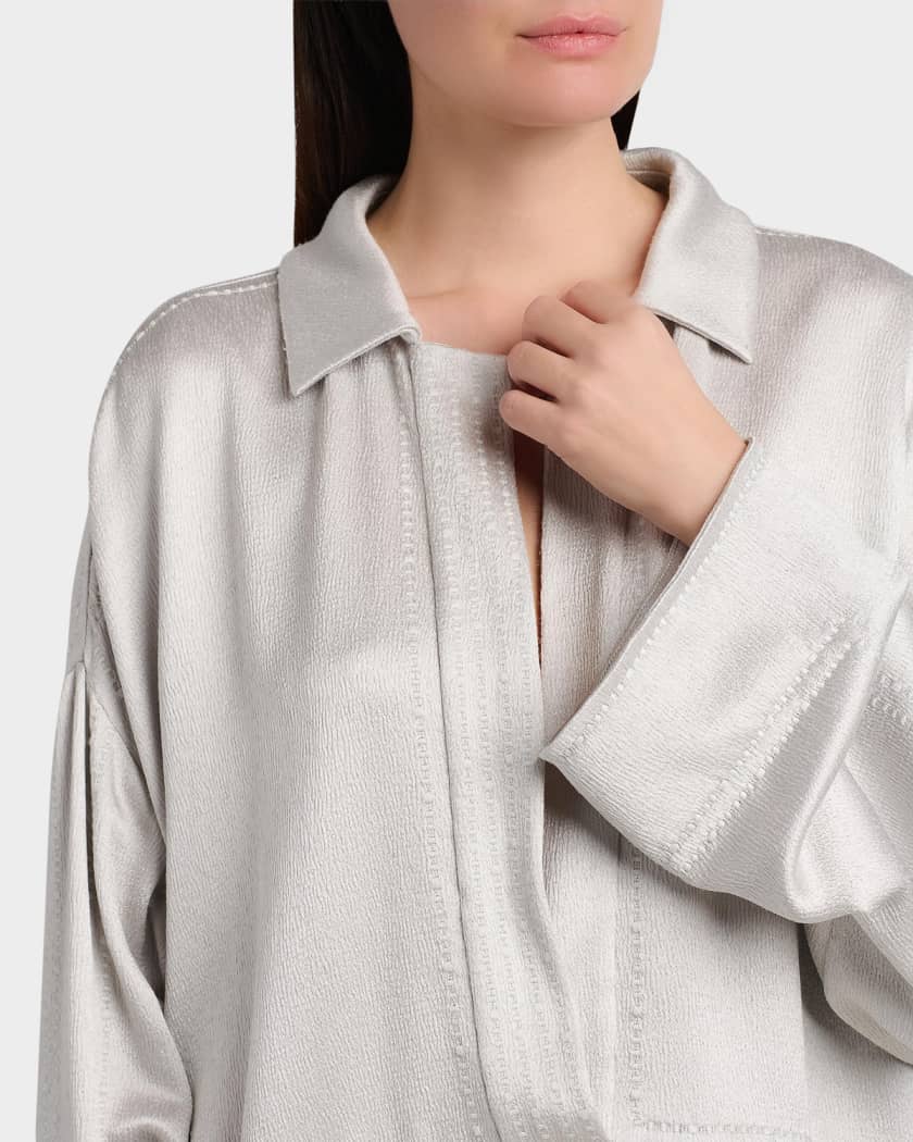 Giorgio Armani Hammered Satin Plunging Collared Shirt | Neiman Marcus