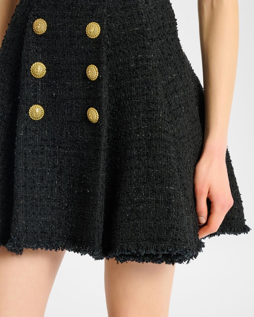 Balmain Double-Breasted Tweed Flare Mini Skirt | Neiman Marcus
