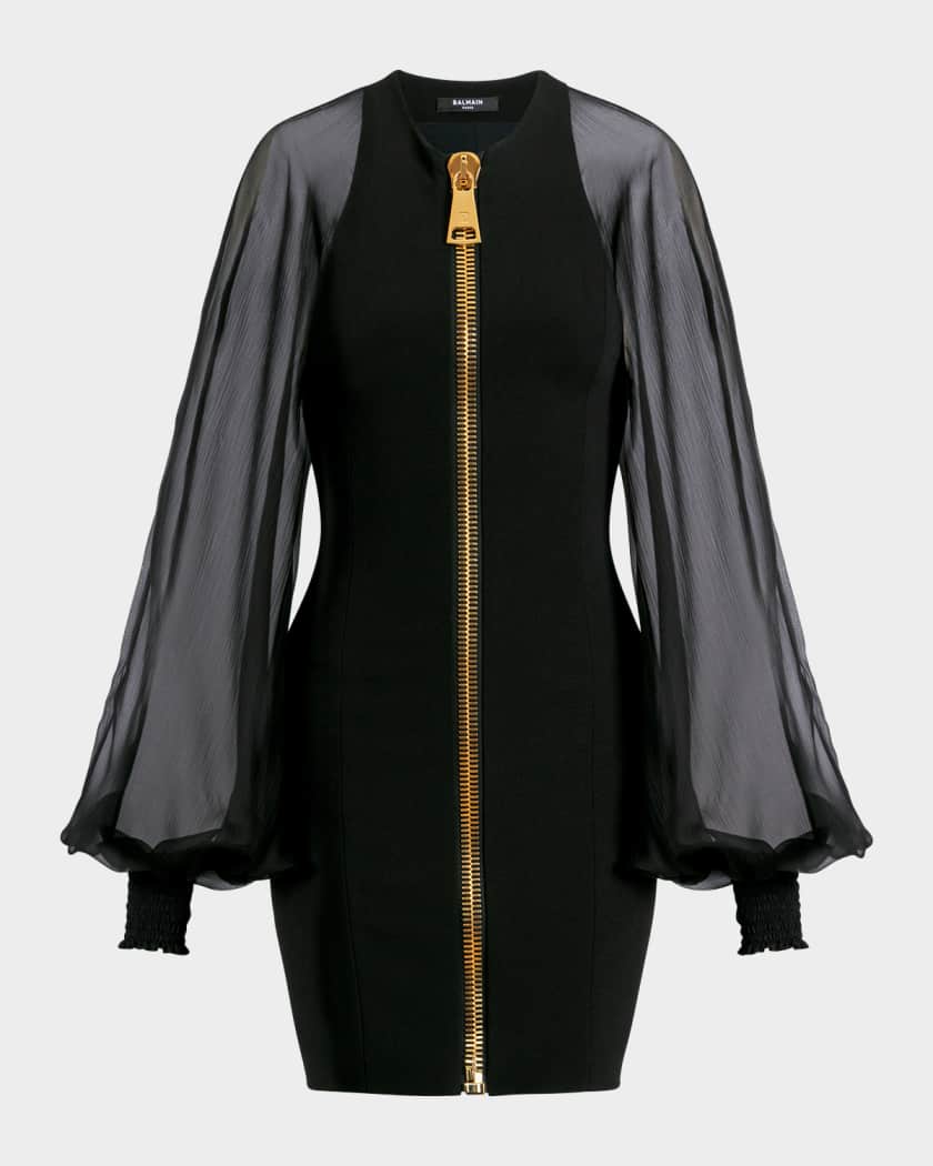 balmain sequin mesh mini dress Balmain's mesh dress features embellished detailing with an architectural  metallic shoulder detail and fitted mini-length silhouette