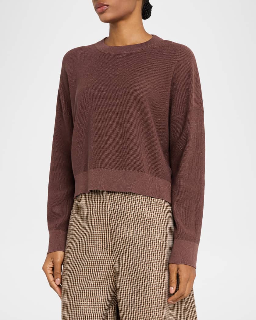 Brunello Cucinelli Metallic Net Knit Crewneck Sweater | Neiman Marcus