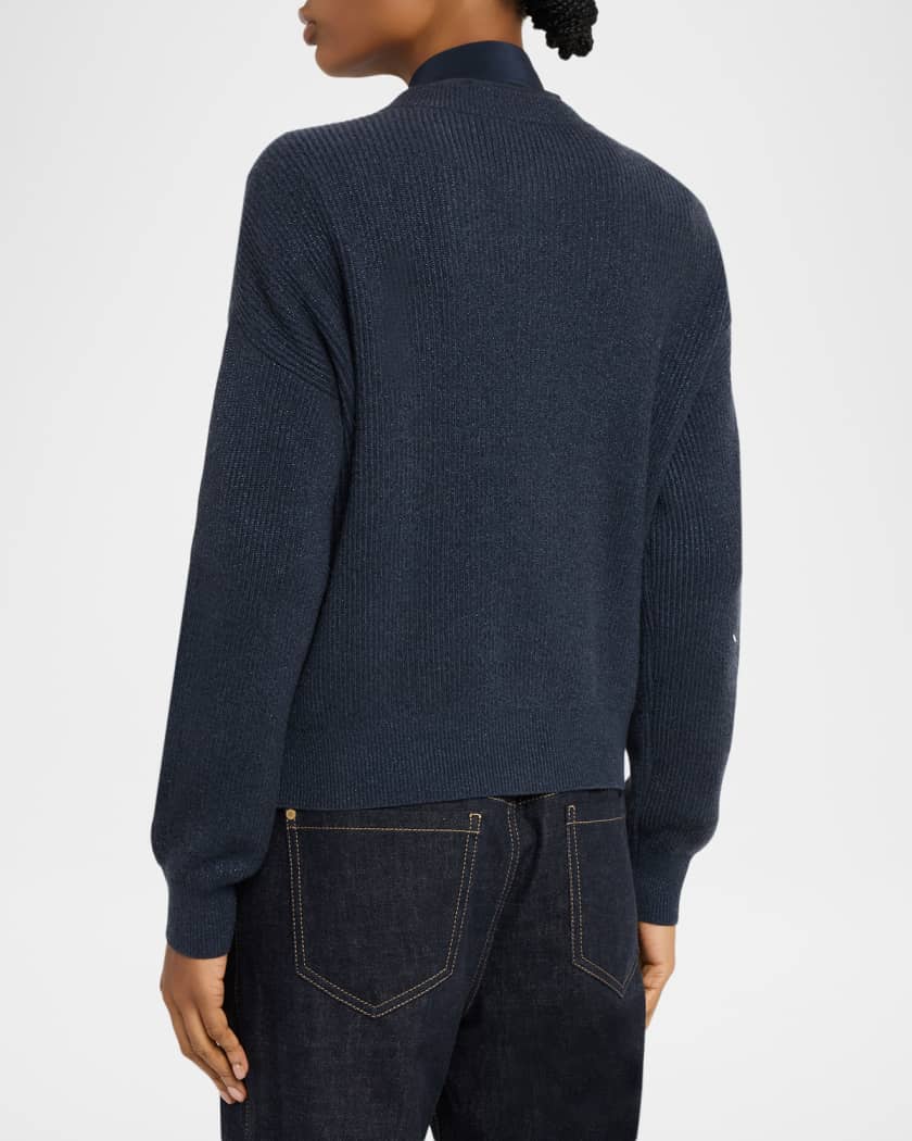 Brunello Cucinelli Shimmering Cashmere-Blend Crewneck Cardigan