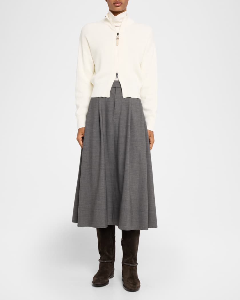 Brunello Cucinelli Cotton Rib Zip Cardigan | Neiman Marcus