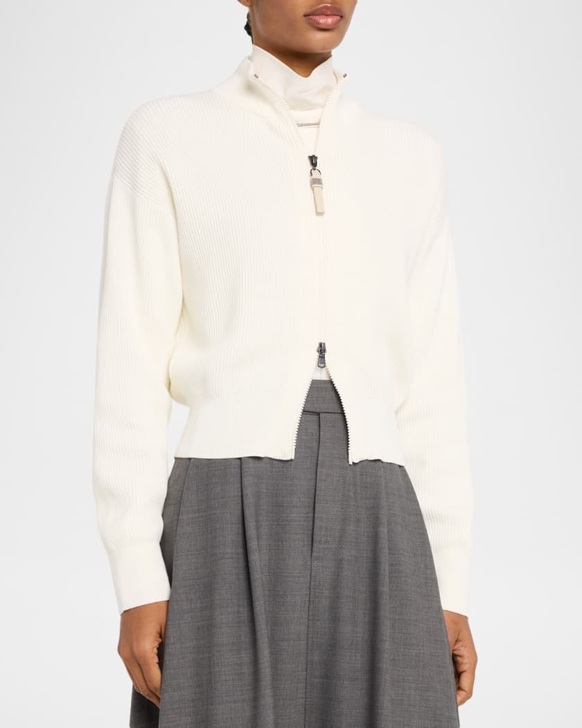 Brunello Cucinelli Cotton Rib Zip Cardigan | Neiman Marcus
