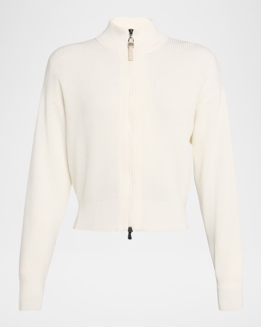 Brunello Cucinelli Cotton Rib Zip Cardigan | Neiman Marcus
