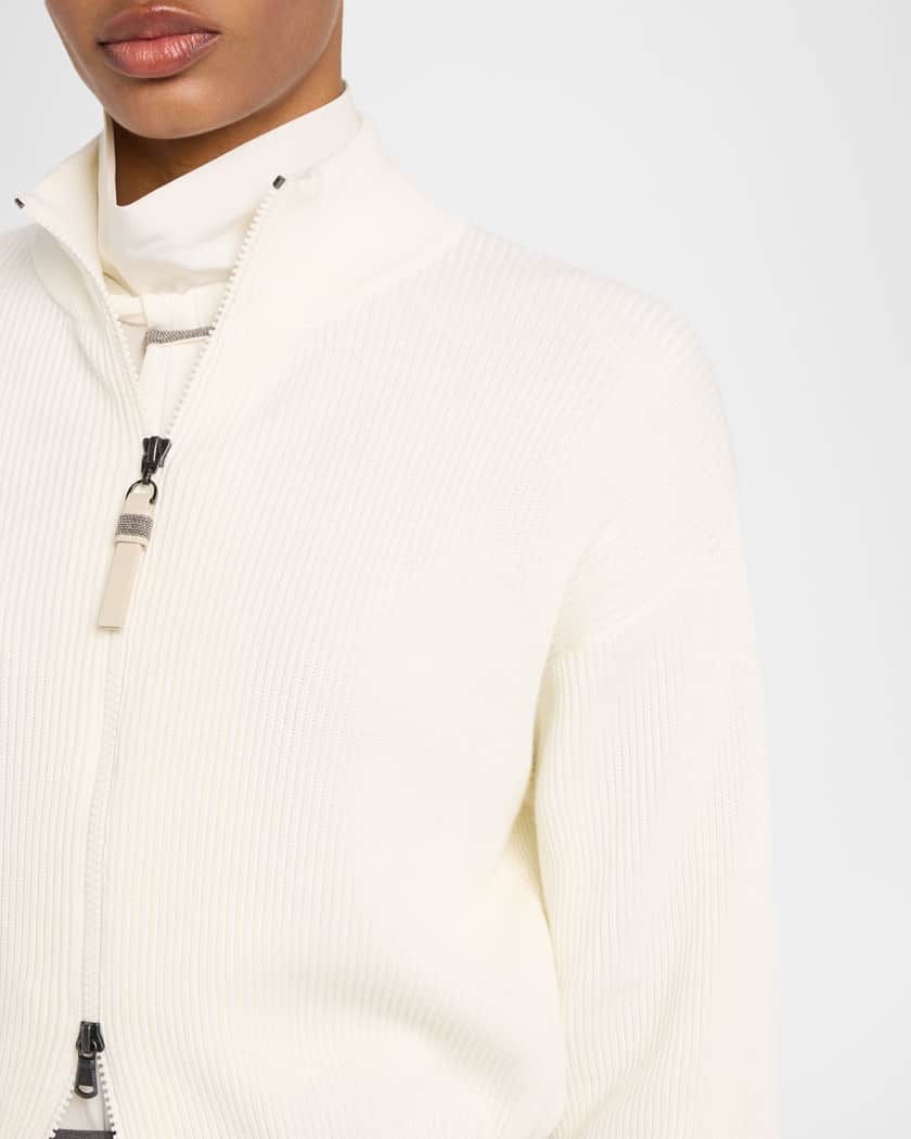 Brunello Cucinelli Cotton Rib Zip Cardigan | Neiman Marcus