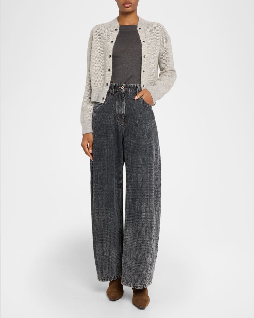 Brunello Cucinelli Shimmering Mohair Net Knit Cardigan | Neiman Marcus
