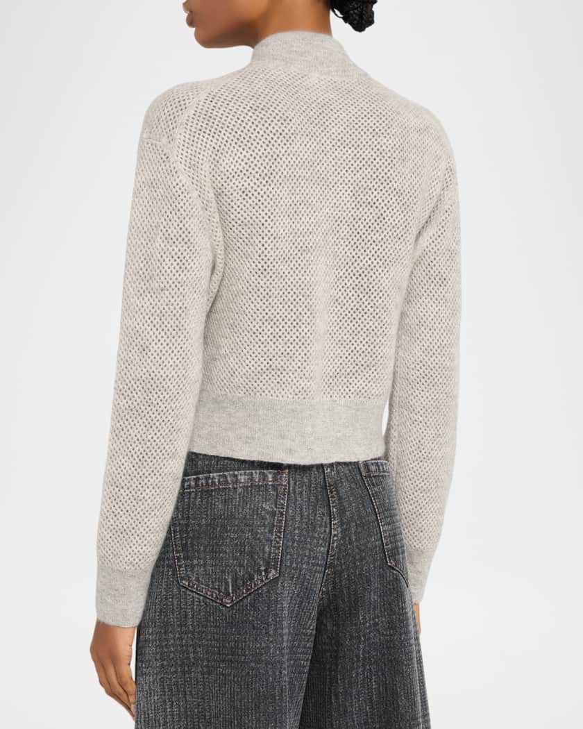 Brunello Cucinelli Shimmering Mohair Net Knit Cardigan | Neiman Marcus
