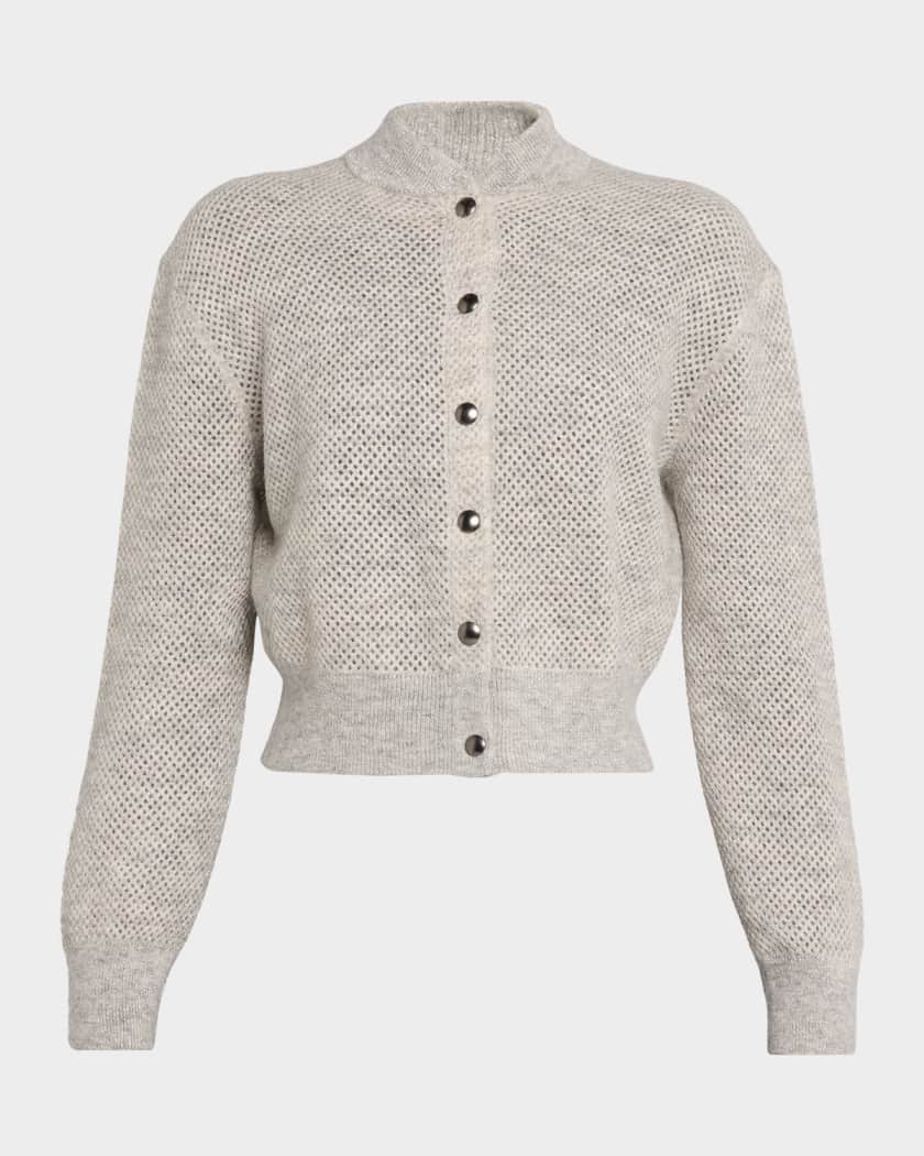 Brunello Cucinelli Shimmering Mohair Net Knit Cardigan | Neiman Marcus