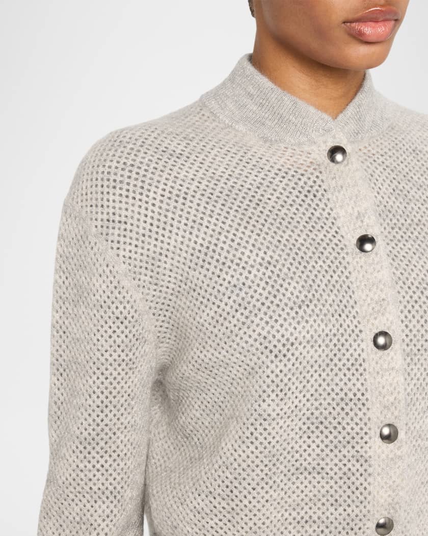 Brunello Cucinelli Shimmering Mohair Net Knit Cardigan | Neiman Marcus