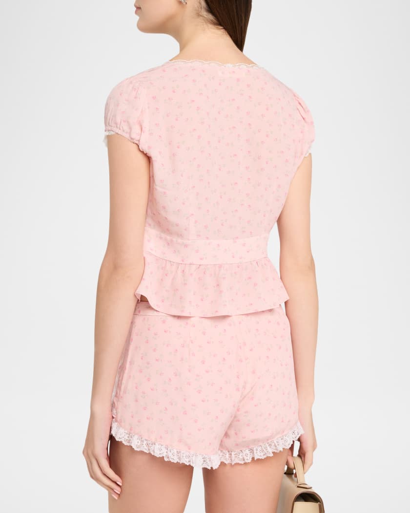 LoveShackFancy Bondy Floral Peplum-Hem Top | Neiman Marcus