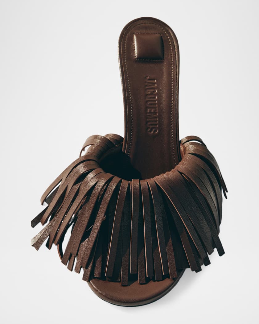 Jacquemus 70mm Les Mules Cubist Fringe Leather Slide Sandals