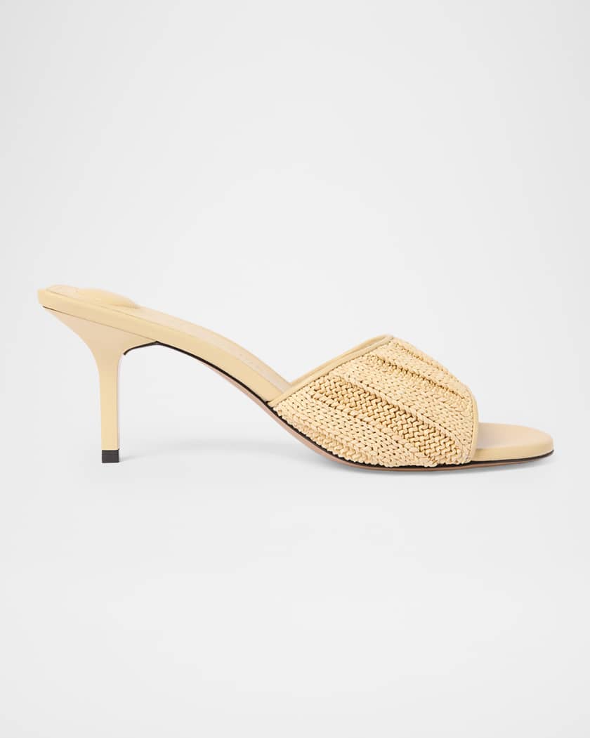 Jacquemus 70mm Les Mules Cubist Raffia Slide Sandals | Neiman Marcus