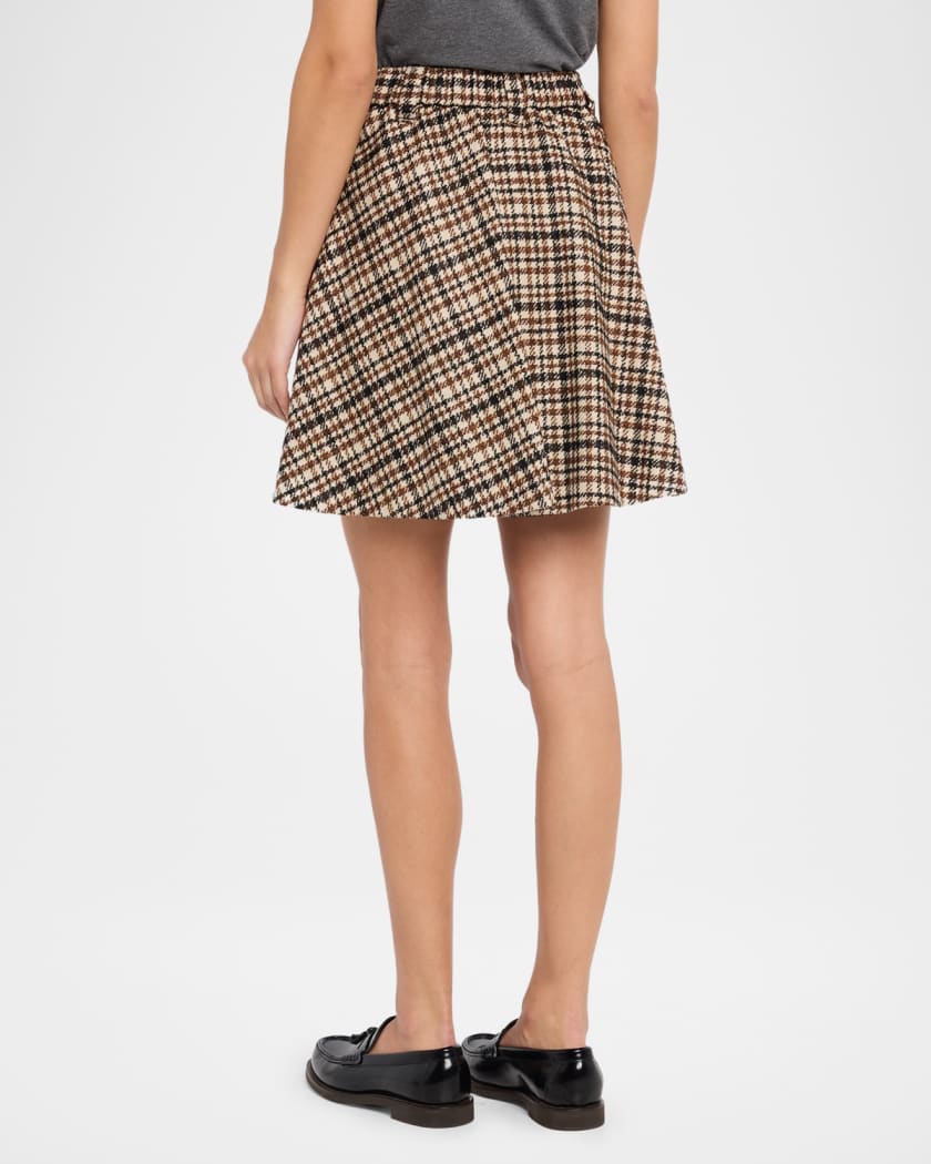 Brunello Cucinelli Checked Wool-Alpaca Mini Circle Skirt | Neiman