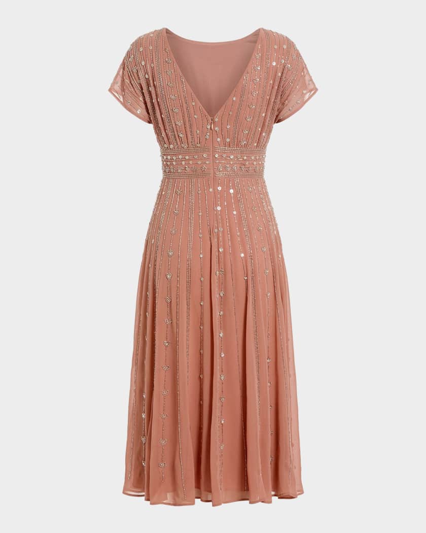 Mac Duggal Beaded Chiffon Midi Dress