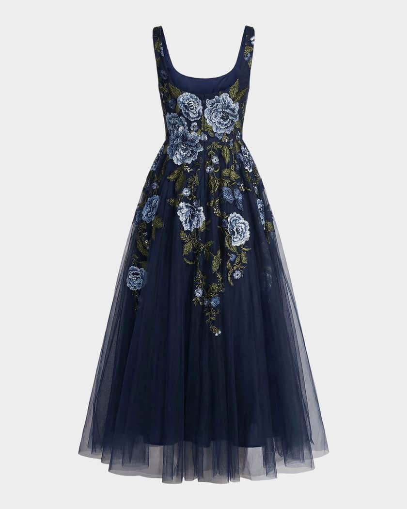 mac duggal tea length cocktail dress Mac Duggal Black Floral Embroidered Tea Length Dress - Black Multi