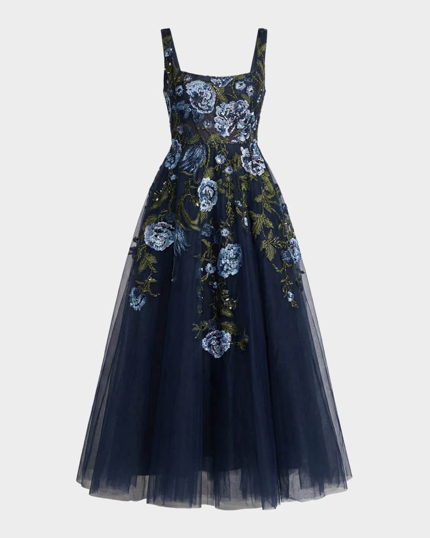 mac duggal fit and flare cocktail dress Mac Duggal Women's Polka Dot Crepe Midi-Dress - Sky Multi