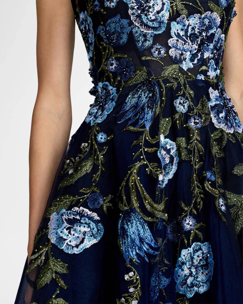 mac duggal floral embroidered dress Mac Duggal 21300 Floral Embroidered Tea-Length Dress  Mydressline