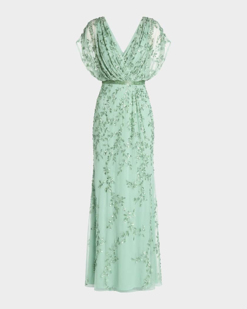 beaded bridesmaid dresses Mac Duggal Style 94080 Beaded Scoop Neck A Line Gown Dress main image 1