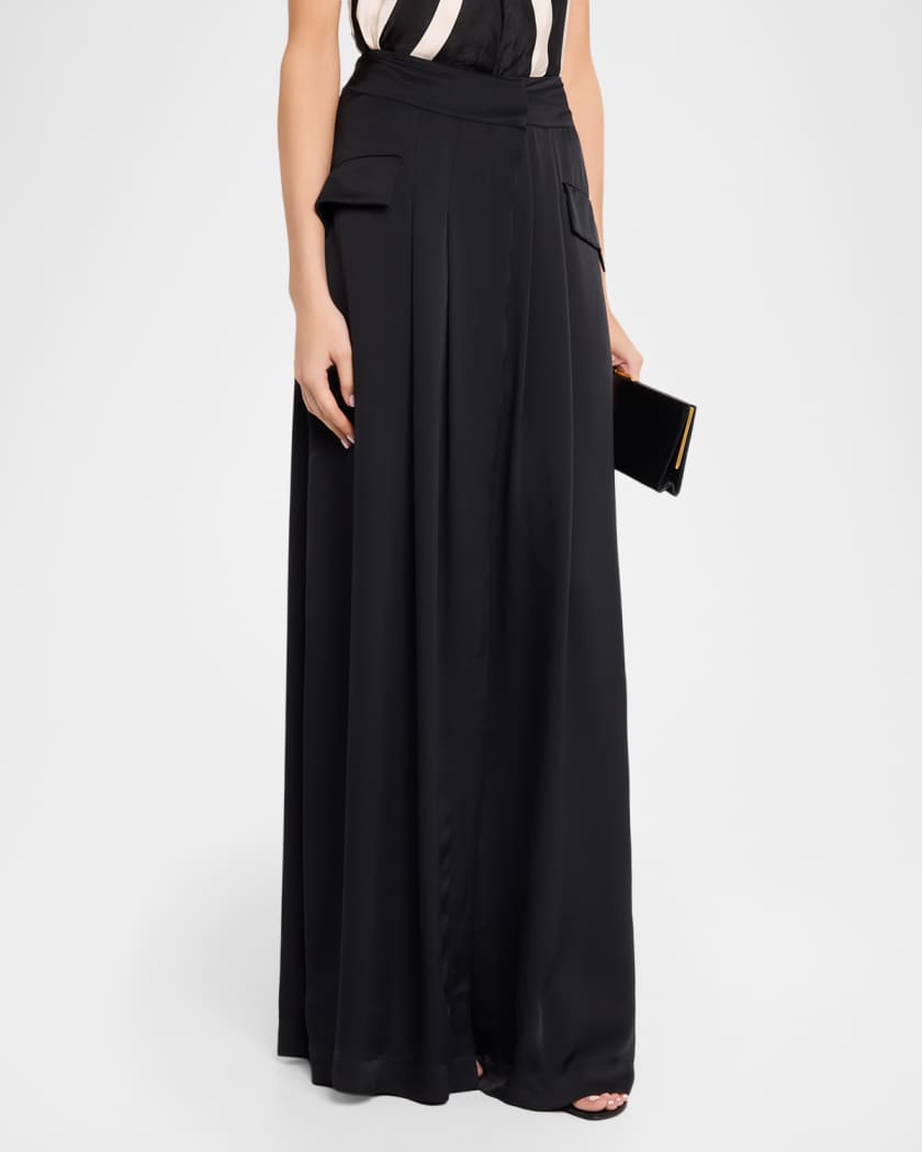 Ramy Brook Zella Pleated Satin Maxi Skirt | Neiman Marcus